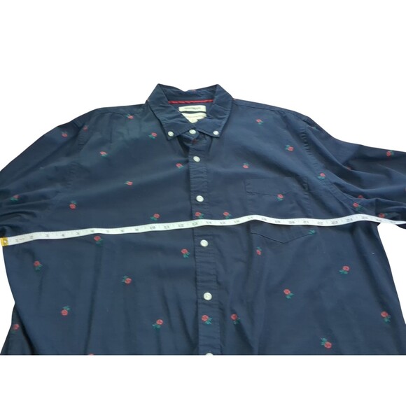 Goodthreads Mens Long Sleeve Button Up Shirt Blue Red Flowers XXL - Picture 5 of 9